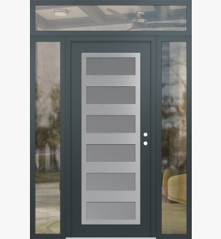 Diamond C9 60" x 96" anthracite/anthracite frosted Glass Panel stainless steel LHI with 2 Sidelites and Transom clear Glass