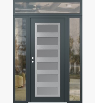 Diamond C9 60" x 96" anthracite/anthracite frosted Glass Panel stainless steel RHI with 2 Sidelites and Transom clear Glass