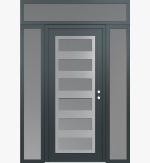 Diamond C9 64" x 96" anthracite/anthracite frosted Glass Panel stainless steel LHI with 2 Sidelites and Transom frosted Glass