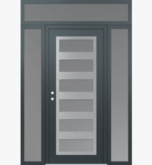 Diamond C9 60" x 96" anthracite/anthracite frosted Glass Panel stainless steel RHI with 2 Sidelites and Transom frosted Glass