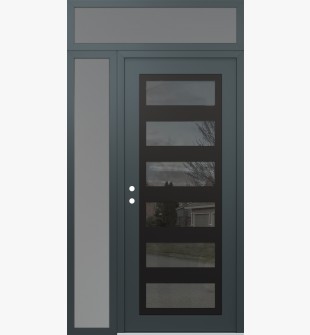 Diamond C9 50" x 96" anthracite/anthracite mirrored Glass Panel black RHI with Sidelite and Transom frosted Glass