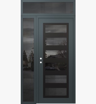 Diamond C9 52" x 96" anthracite/anthracite mirrored Glass Panel black RHI with Sidelite and Transom mirrored Glass