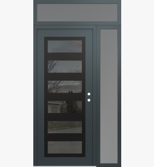 Diamond C9 52" x 96" anthracite/anthracite mirrored Glass Panel black LHI with Sidelite and Transom frosted Glass