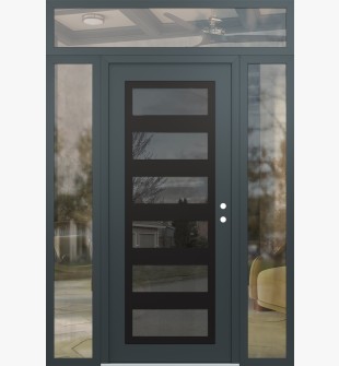 Diamond C9 64" x 96" anthracite/anthracite mirrored Glass Panel black LHI with 2 Sidelites and Transom clear Glass