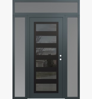 Diamond C9 64" x 96" anthracite/anthracite mirrored Glass Panel black LHI with 2 Sidelites and Transom frosted Glass