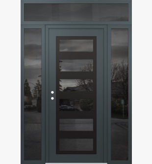 Diamond C9 64" x 96" anthracite/anthracite mirrored Glass Panel black RHI with 2 Sidelites and Transom mirrored Glass