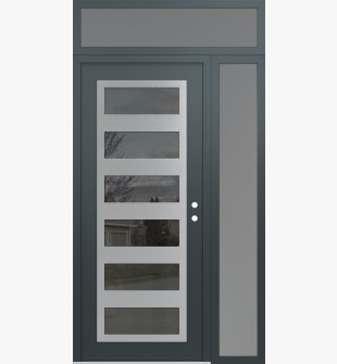 Diamond C9 48" x 96" anthracite/anthracite mirrored Glass Panel stainless steel LHI with Sidelite and Transom frosted Glass