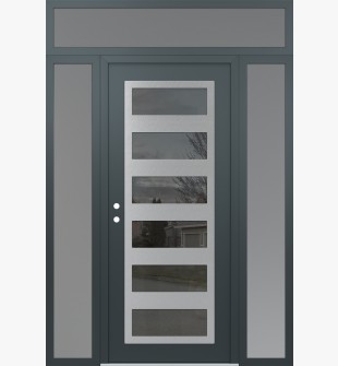 Diamond C9 68" x 96" anthracite/anthracite mirrored Glass Panel stainless steel RHI with 2 Sidelites and Transom frosted Glass