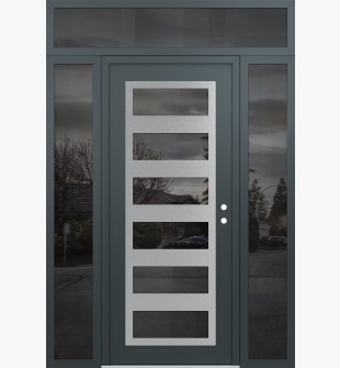 Diamond C9 64" x 96" anthracite/anthracite mirrored Glass Panel stainless steel LHI with 2 Sidelites and Transom mirrored Glass