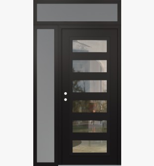Diamond C9 50" x 96" black/black clear Glass Panel black RHI with Sidelite and Transom frosted Glass