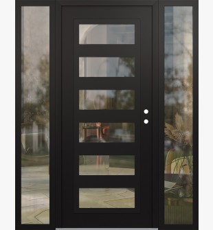 Diamond C9 68" x 80" black/black clear Glass Panel black LHI with 2 Sidelites clear Glass