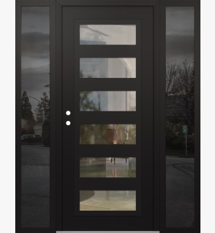 Diamond C9 68" x 80" black/black clear Glass Panel black RHI with 2 Sidelites mirrored Glass
