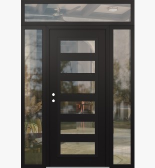 Diamond C9 64" x 96" black/black clear Glass Panel black RHI with 2 Sidelites and Transom clear Glass