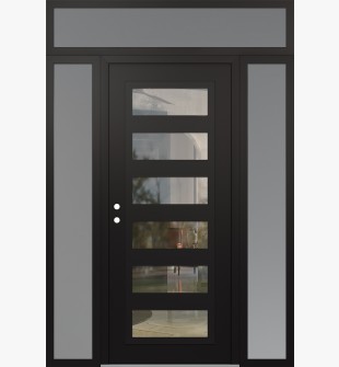 Diamond C9 60" x 96" black/black clear Glass Panel black RHI with 2 Sidelites and Transom frosted Glass
