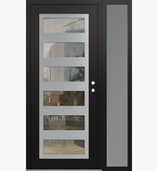 Diamond C9 50" x 80" black/black clear Glass Panel stainless steel LHI with Sidelite frosted Glass