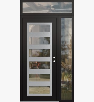 Diamond C9 50" x 96" black/black clear Glass Panel stainless steel LHI with Sidelite and Transom clear Glass