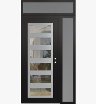 Diamond C9 52" x 96" black/black clear Glass Panel stainless steel LHI with Sidelite and Transom frosted Glass