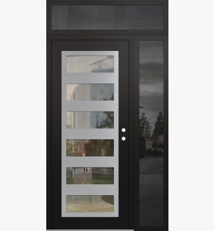 Diamond C9 50" x 96" black/black clear Glass Panel stainless steel LHI with Sidelite and Transom mirrored Glass