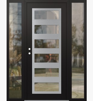 Diamond C9 64" x 80" black/black clear Glass Panel stainless steel RHI with 2 Sidelites clear Glass