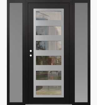 Diamond C9 68" x 80" black/black clear Glass Panel stainless steel RHI with 2 Sidelites frosted Glass