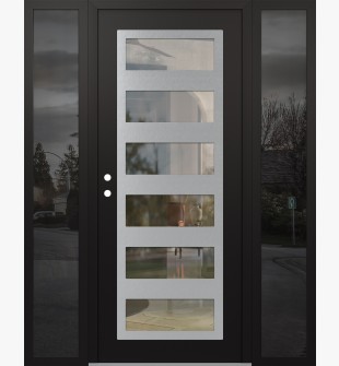 Diamond C9 68" x 80" black/black clear Glass Panel stainless steel RHI with 2 Sidelites mirrored Glass