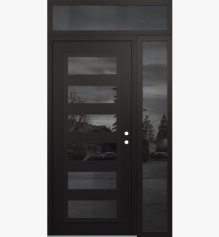 Diamond C9 50" x 96" black/black mirrored Glass Panel black LHI with Sidelite and Transom mirrored Glass