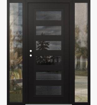 Diamond C9 64" x 80" black/black mirrored Glass Panel black RHI with 2 Sidelites clear Glass