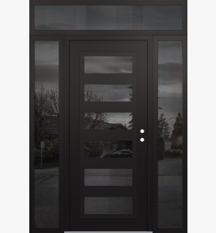 Diamond C9 68" x 96" black/black mirrored Glass Panel black LHI with 2 Sidelites and Transom mirrored Glass