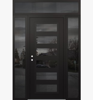 Diamond C9 64" x 96" black/black mirrored Glass Panel black RHI with 2 Sidelites and Transom mirrored Glass
