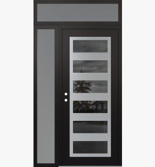 Diamond C9 52" x 96" black/black mirrored Glass Panel stainless steel RHI with Sidelite and Transom frosted Glass