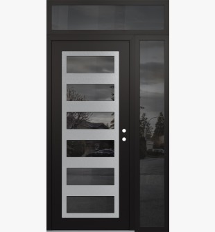 Diamond C9 52" x 96" black/black mirrored Glass Panel stainless steel LHI with Sidelite and Transom mirrored Glass