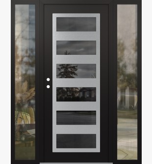 Diamond C9 68" x 80" black/black mirrored Glass Panel stainless steel RHI with 2 Sidelites clear Glass