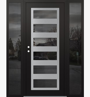 Diamond C9 68" x 80" black/black mirrored Glass Panel stainless steel RHI with 2 Sidelites mirrored Glass