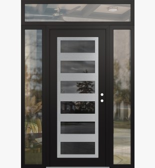 Diamond C9 68" x 96" black/black mirrored Glass Panel stainless steel LHI with 2 Sidelites and Transom clear Glass