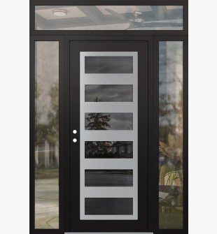Diamond C9 68" x 96" black/black mirrored Glass Panel stainless steel RHI with 2 Sidelites and Transom clear Glass