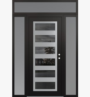 Diamond C9 68" x 96" black/black mirrored Glass Panel stainless steel LHI with 2 Sidelites and Transom frosted Glass