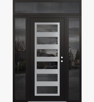 Diamond C9 64" x 96" black/black mirrored Glass Panel stainless steel LHI with 2 Sidelites and Transom mirrored Glass