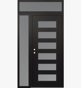 Diamond C9 50" x 96" black/white frosted Glass Panel black RHI with Sidelite and Transom frosted Glass