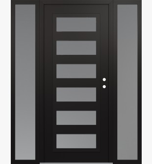 Diamond C9 64" x 80" black/white frosted Glass Panel black LHI with 2 Sidelites frosted Glass