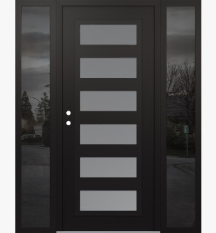 Diamond C9 60" x 80" black/white frosted Glass Panel black RHI with 2 Sidelites mirrored Glass