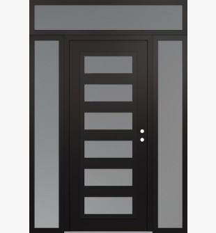 Diamond C9 68" x 96" black/white frosted Glass Panel black LHI with 2 Sidelites and Transom frosted Glass
