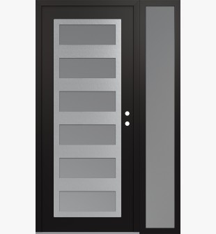 Diamond C9 48" x 80" black/white frosted Glass Panel stainless steel LHI with Sidelite frosted Glass