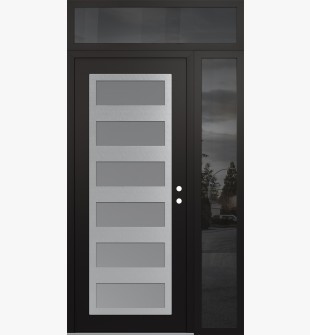 Diamond C9 52" x 96" black/white frosted Glass Panel stainless steel LHI with Sidelite and Transom mirrored Glass