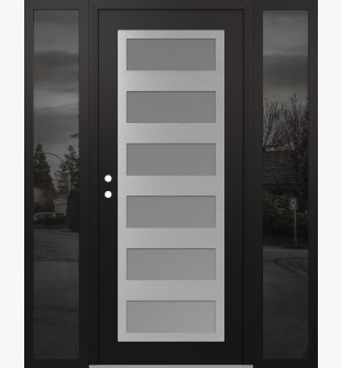 Diamond C9 60" x 80" black/white frosted Glass Panel stainless steel RHI with 2 Sidelites mirrored Glass