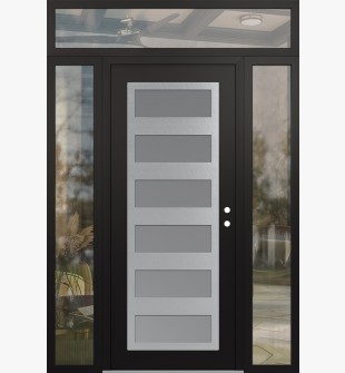 Diamond C9 64" x 96" black/white frosted Glass Panel stainless steel LHI with 2 Sidelites and Transom clear Glass