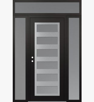 Diamond C9 60" x 96" black/white frosted Glass Panel stainless steel RHI with 2 Sidelites and Transom frosted Glass