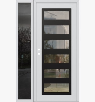 Diamond C9 48" x 80" white/white clear Glass Panel black RHI with Sidelite mirrored Glass