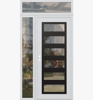 Diamond C9 52" x 96" white/white clear Glass Panel black RHI with Sidelite and Transom clear Glass