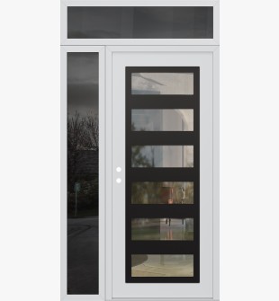 Diamond C9 48" x 96" white/white clear Glass Panel black RHI with Sidelite and Transom mirrored Glass