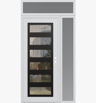 Diamond C9 50" x 96" white/white clear Glass Panel black LHI with Sidelite and Transom frosted Glass